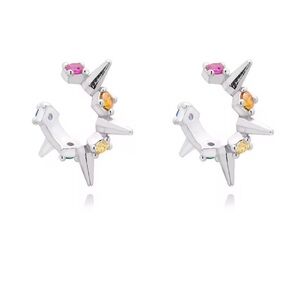 Silver tone spiky pair of ear cuffs with multicolored gemstones